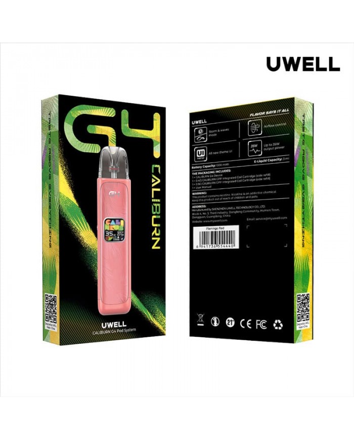 Uwell Caliburn G4 Pod Sistemi Pembe - Kutu ve Cihaz Görünümü